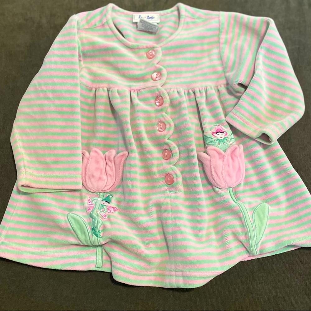 Le Top Mint and Pink velvet striped cute sweater coat fairies size 12 months